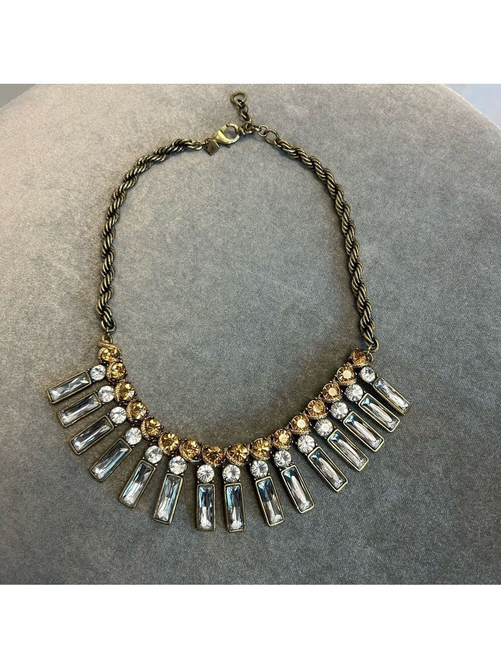 Banana republic champagne clear rectangular chunky statement necklace rope chain